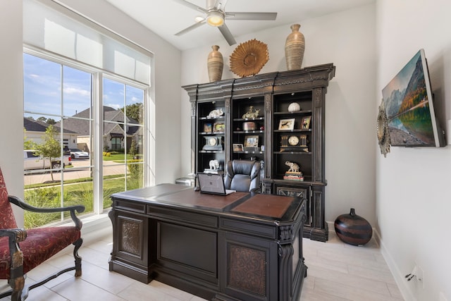 office area with ceiling fan