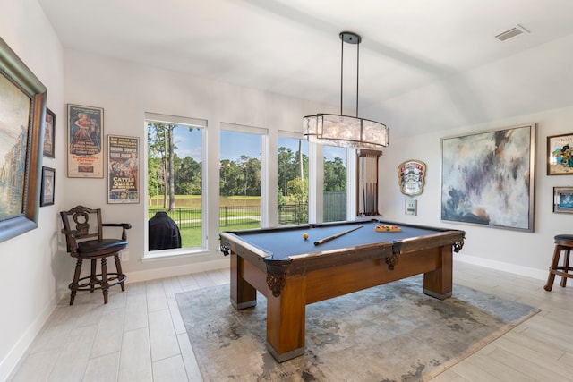 recreation room featuring light hardwood / wood-style floors and pool table