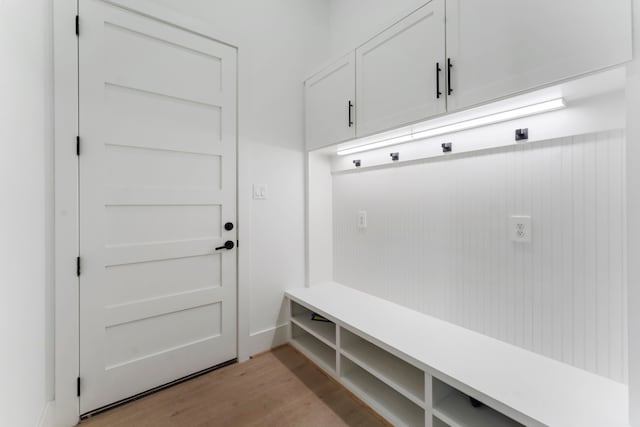 mudroom with light hardwood / wood-style floors