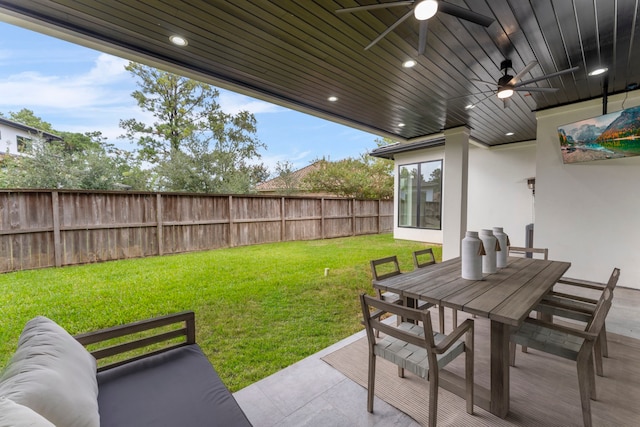 view of patio / terrace featuring ceiling fan and an outdoor hangout area