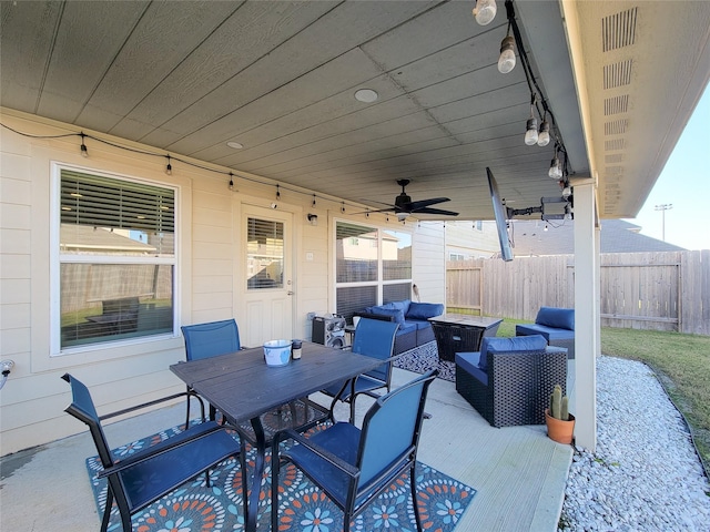 view of patio / terrace featuring an outdoor hangout area and ceiling fan