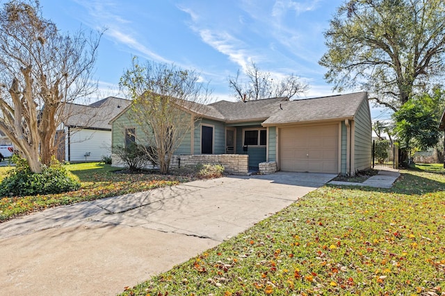 single story home with a garage and a front yard