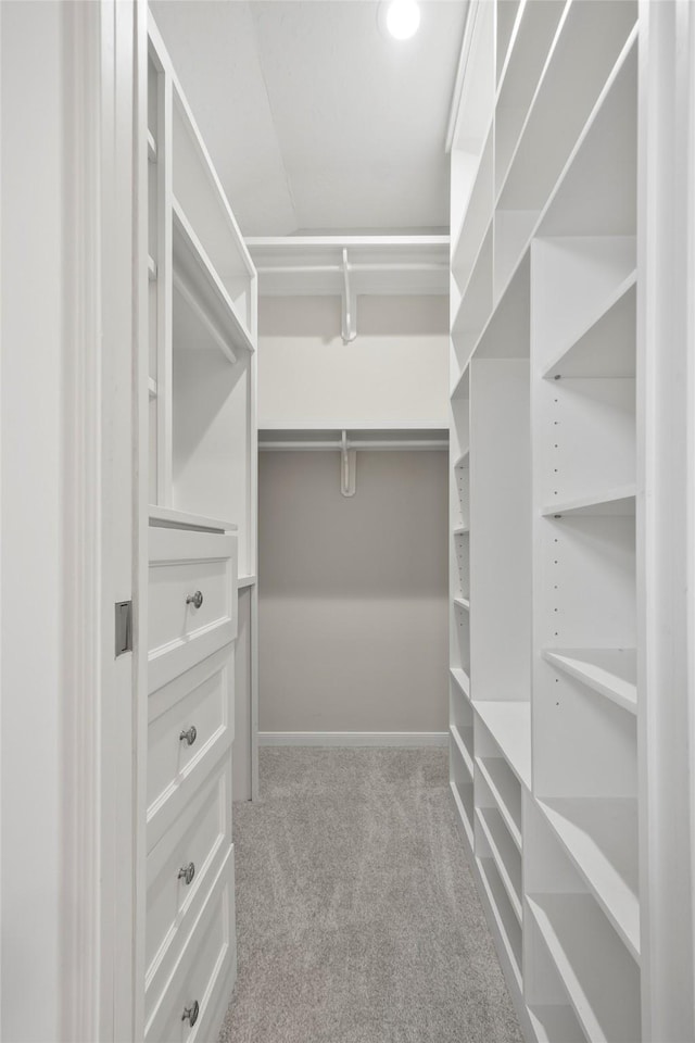 spacious closet with light colored carpet