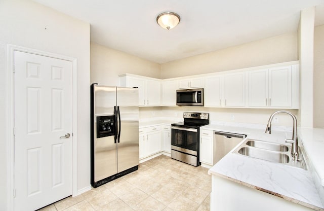 kitchen featuring white cabinets, sink, and appliances with stainless steel finishes