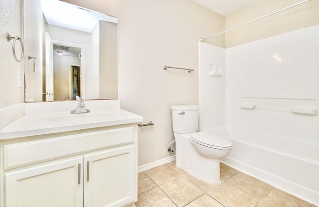 full bathroom featuring vanity, toilet, and shower / washtub combination