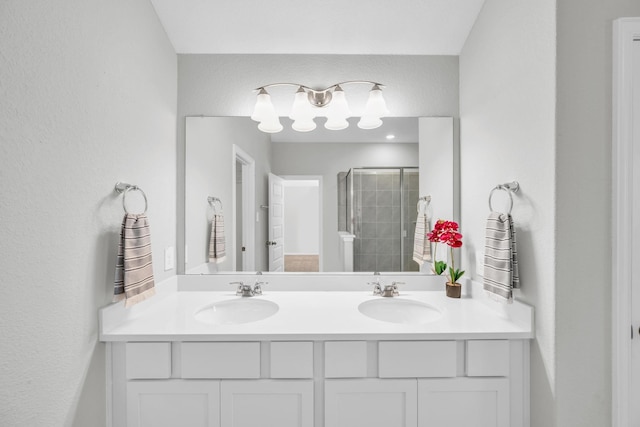 bathroom featuring vanity and walk in shower