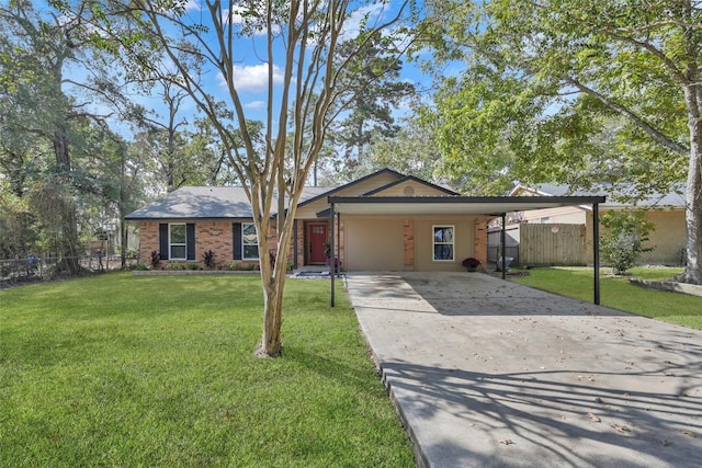 ranch-style house with a front lawn and a carport