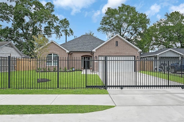 view of front facade featuring a front yard and a garage