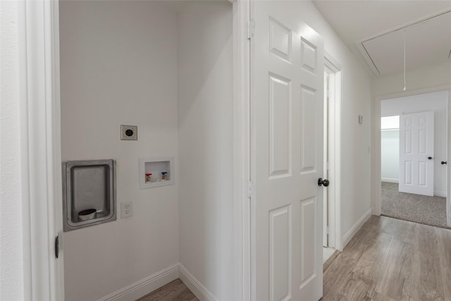 laundry room with washer hookup, light wood-type flooring, and electric dryer hookup