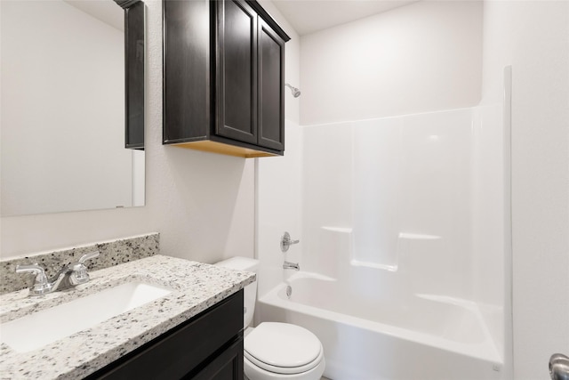 full bathroom with toilet, shower / bathtub combination, and vanity