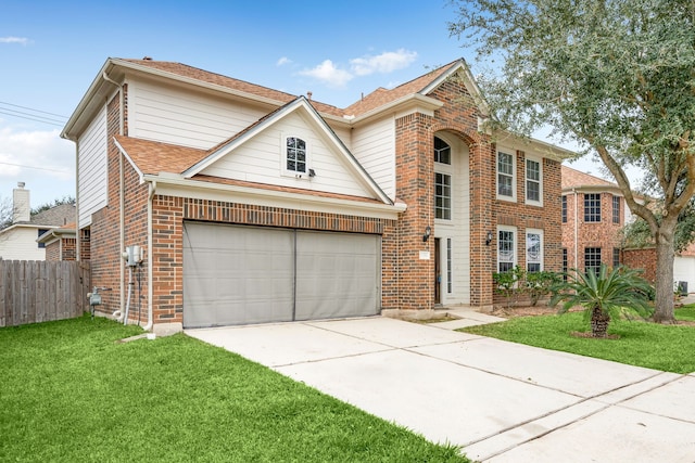 front facade featuring a front yard and a garage