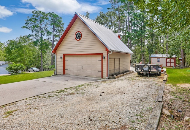 garage with a lawn