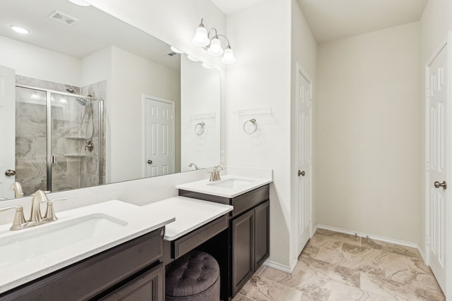 bathroom featuring vanity and walk in shower