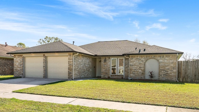 single story home featuring a garage and a front yard