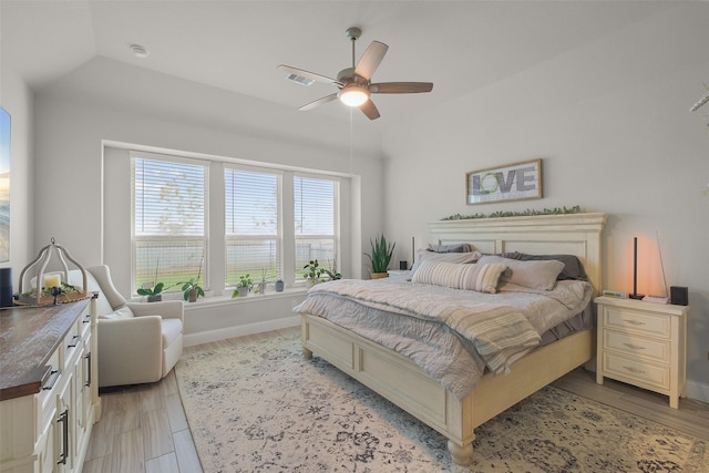 bedroom featuring ceiling fan and light hardwood / wood-style floors