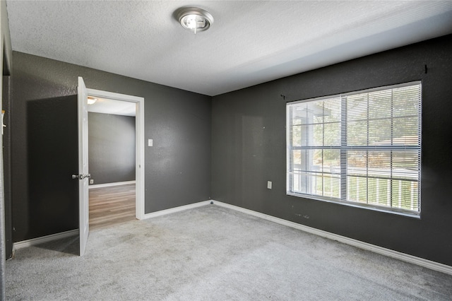 unfurnished room with light colored carpet and a textured ceiling