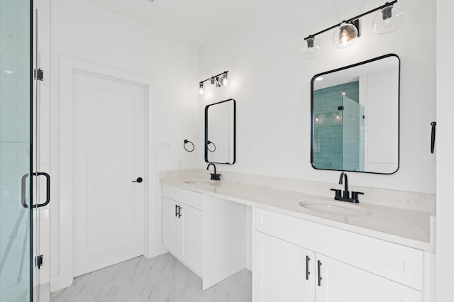 bathroom with vanity and walk in shower