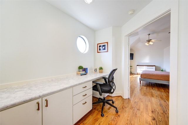 office area featuring ceiling fan and light hardwood / wood-style flooring