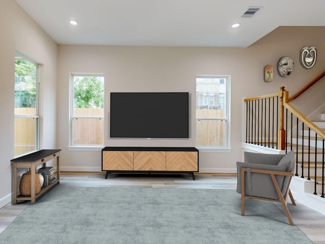 living room featuring light wood-type flooring