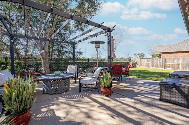 view of patio / terrace with a pergola and an outdoor hangout area