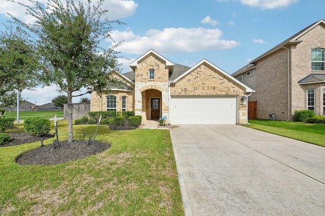 view of front of house with a front lawn and a garage