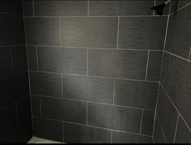 interior details featuring a tile shower