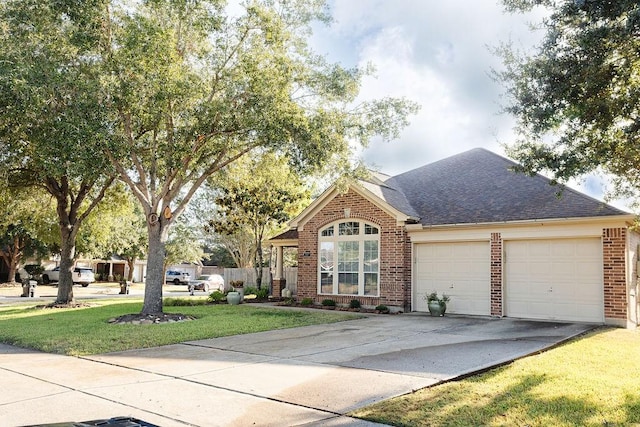 view of front of home featuring a front yard and a garage