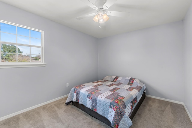 bedroom with carpet flooring and ceiling fan