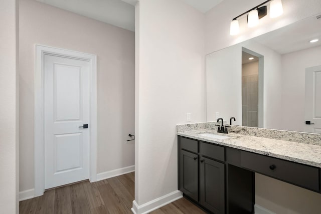 bathroom featuring vanity and wood-type flooring