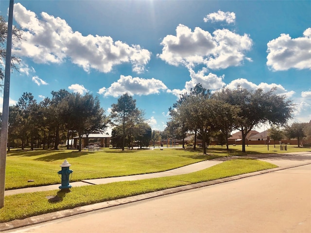 view of community featuring a yard