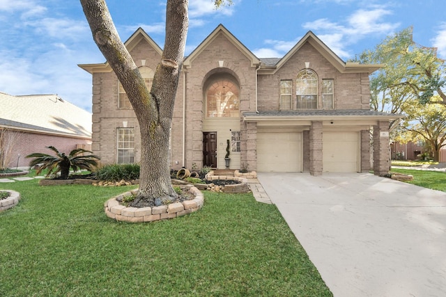 front of property with a garage and a front lawn