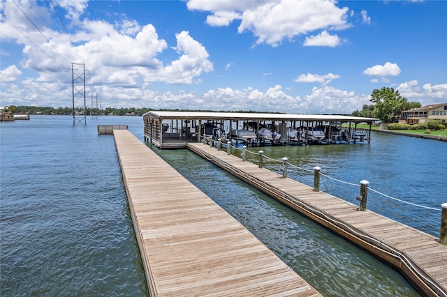 view of dock featuring a water view