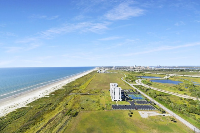 aerial view featuring a beach view and a water view