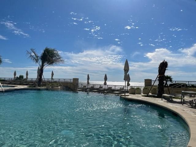 pool with a patio