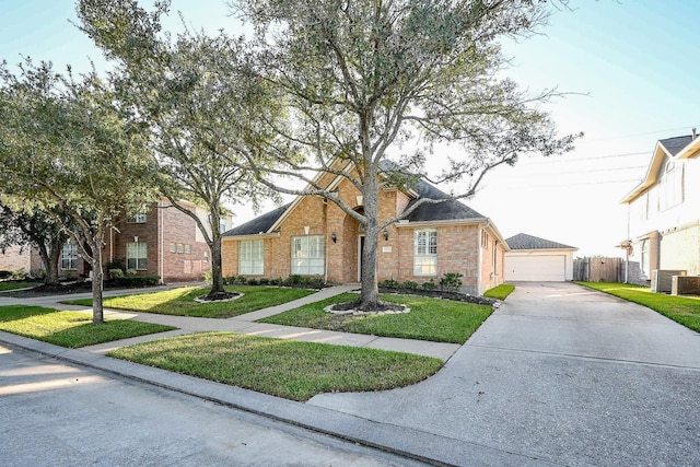 ranch-style house featuring a front yard and a garage