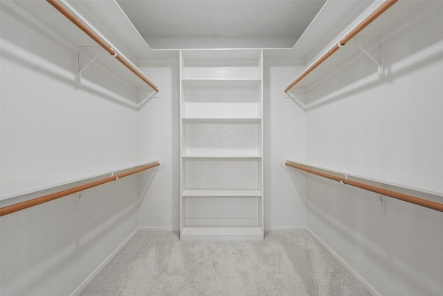 walk in closet with light colored carpet