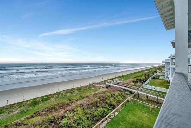 property view of water featuring a beach view