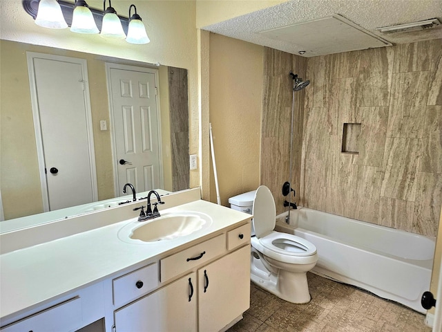 full bathroom with vanity, bathtub / shower combination, and toilet