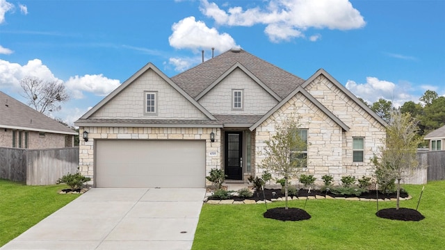 craftsman-style home with a garage and a front lawn