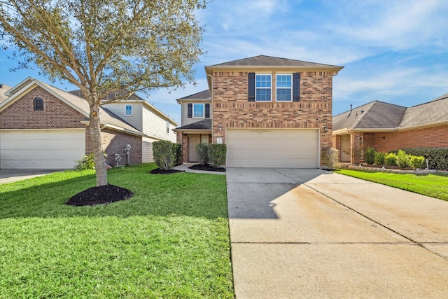 view of front property with a garage and a front lawn