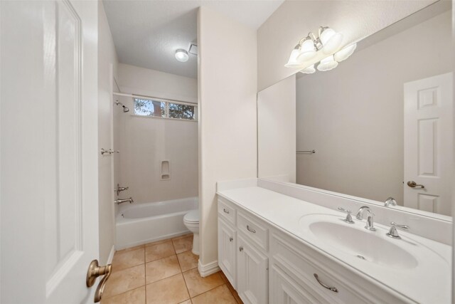 full bathroom with tile patterned floors, vanity, shower / bathtub combination, and toilet