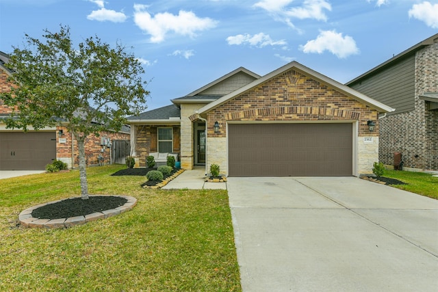 view of front facade with a front lawn and a garage