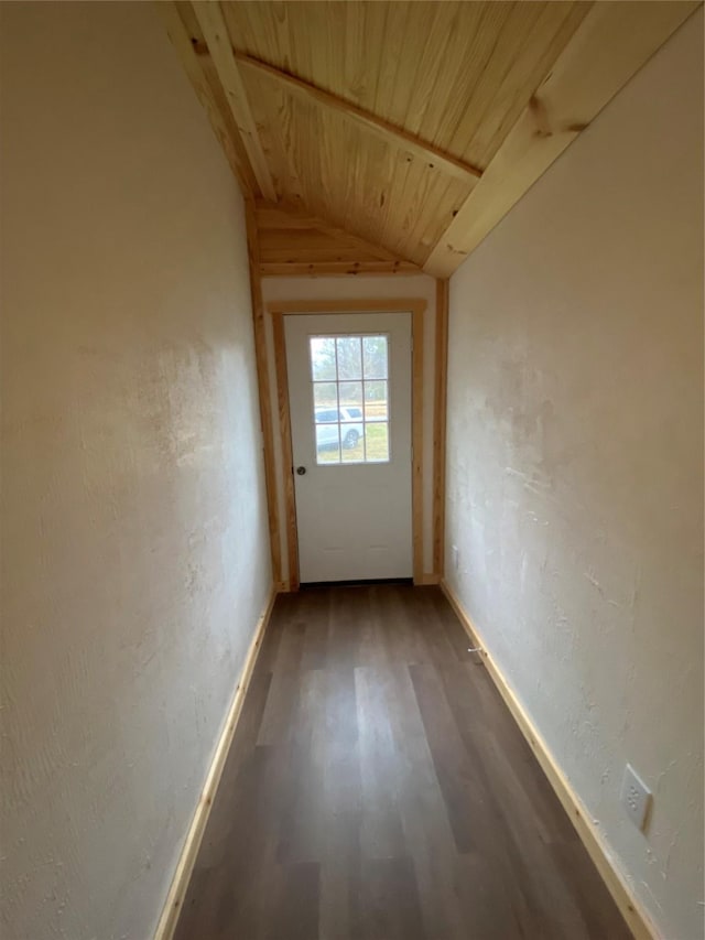 interior space featuring hardwood / wood-style floors, lofted ceiling, and wood ceiling