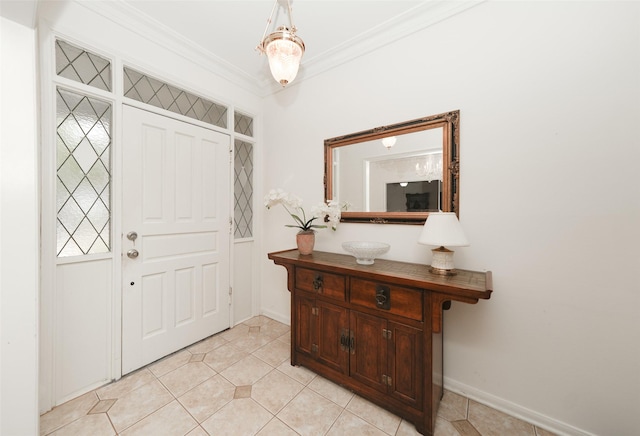 tiled foyer with crown molding