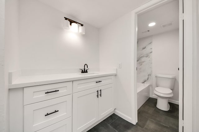 full bathroom with tile patterned floors, vanity, toilet, and shower / bath combination