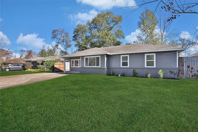 ranch-style house with a front lawn