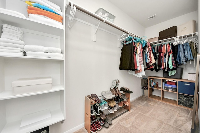 spacious closet with light colored carpet