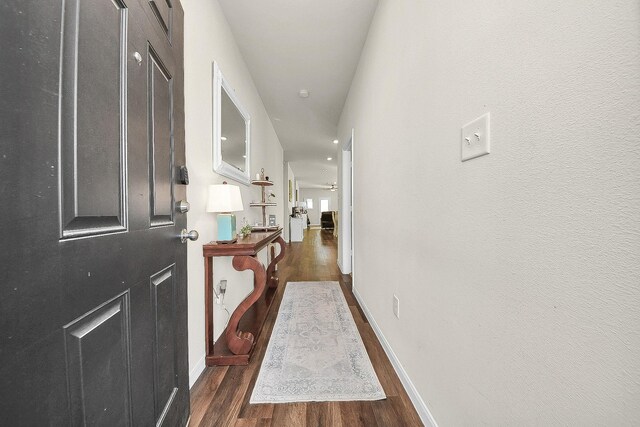 hall featuring dark wood-type flooring