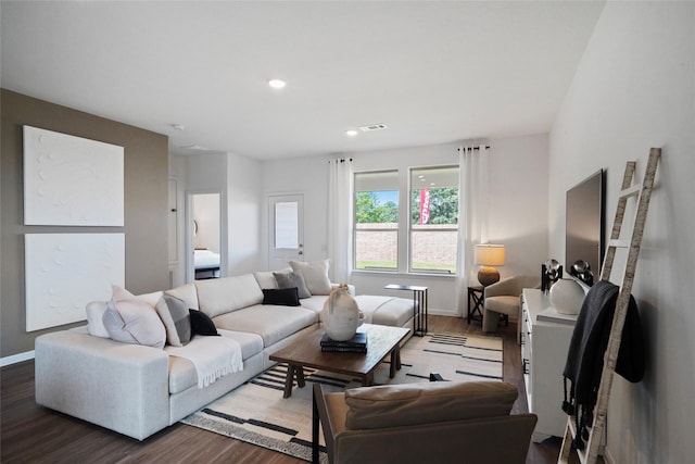 living room with hardwood / wood-style flooring