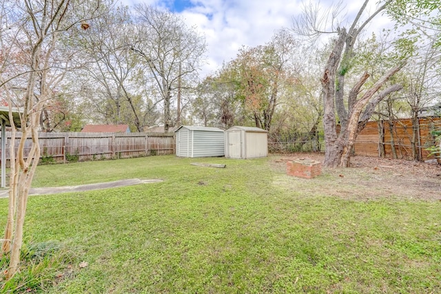 view of yard featuring a storage shed